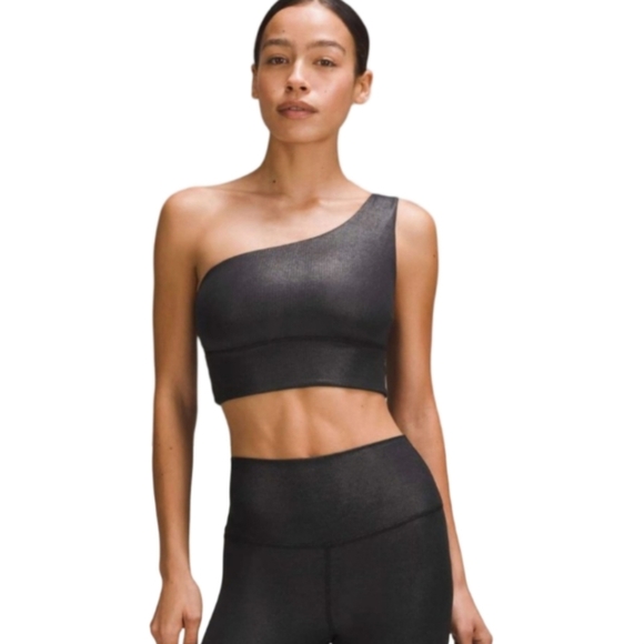 Lululemon Align Asym Rib Bra A/B Black Shine Size 8 Light Support Sports Bra - Picture 4 of 11